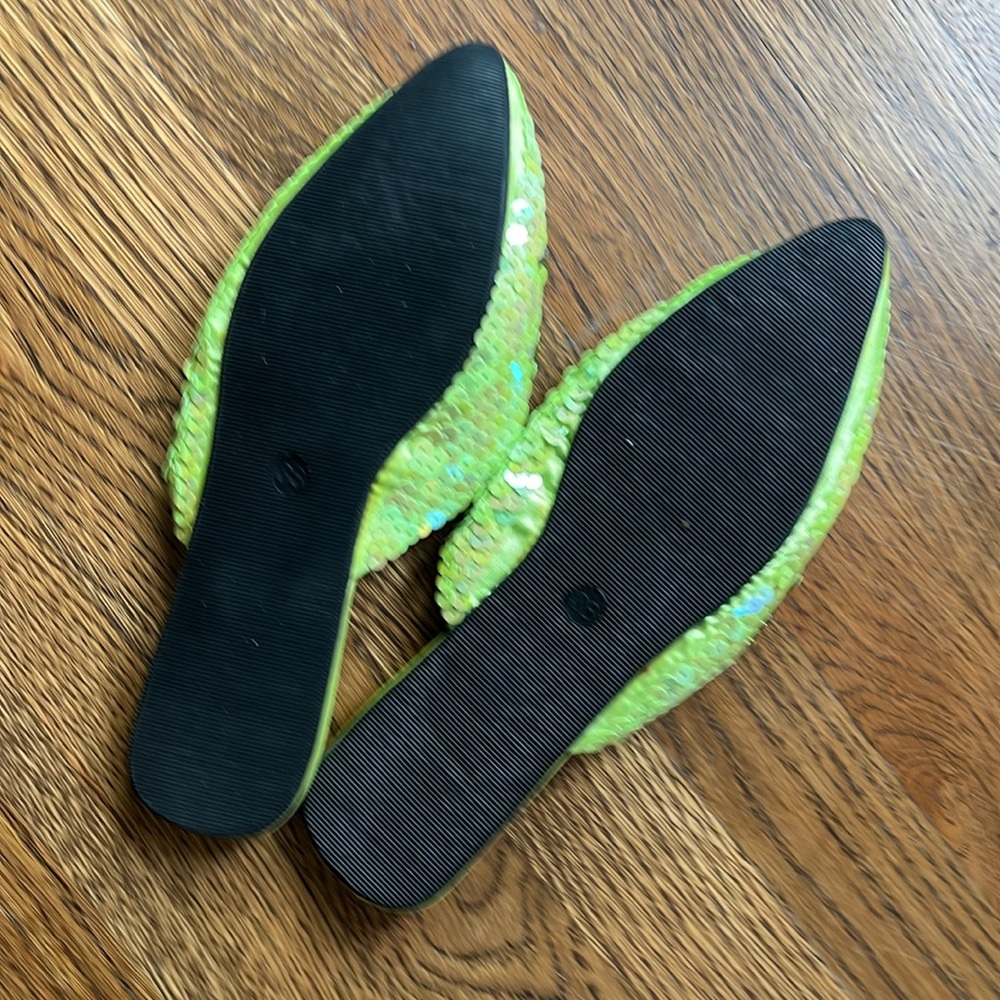 Slippers: Lime Green Sequin / Beaded Women's Mules and free tutu included! - Picture 3 of 7